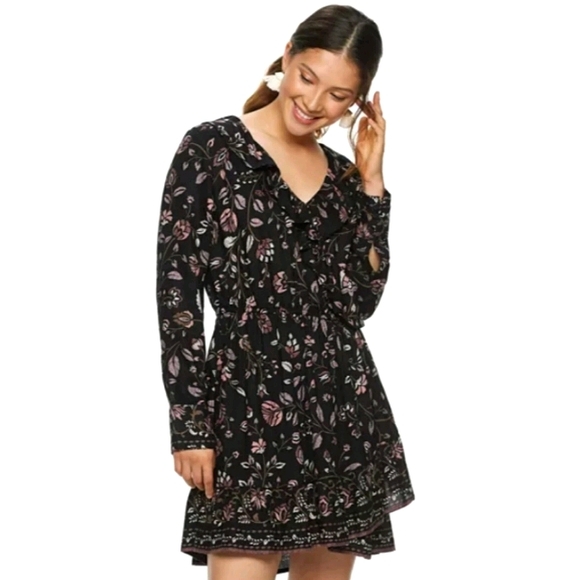 American Rag Black Floral Ruffle Wrap Dress - Picture 3 of 6